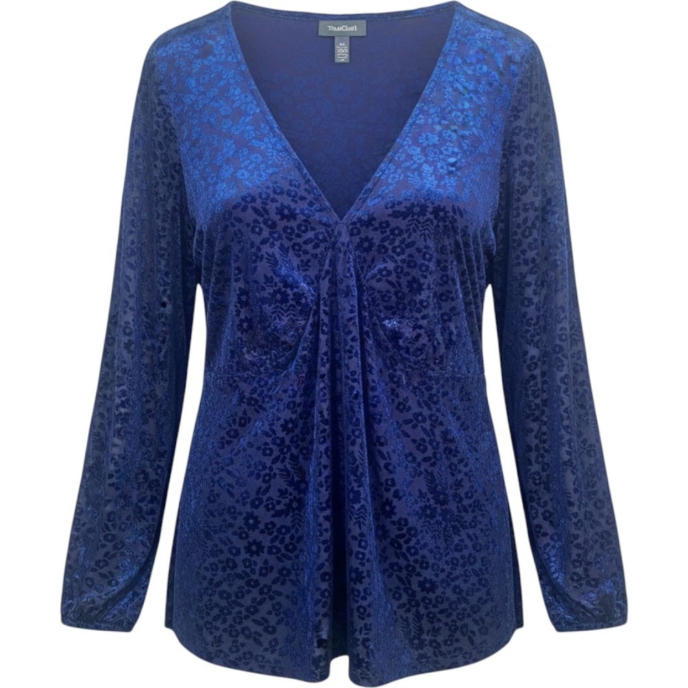 ModCloth Blouse 2X Blue Burnout Velvet Floral Whimsigoth Indie Dark Romantic